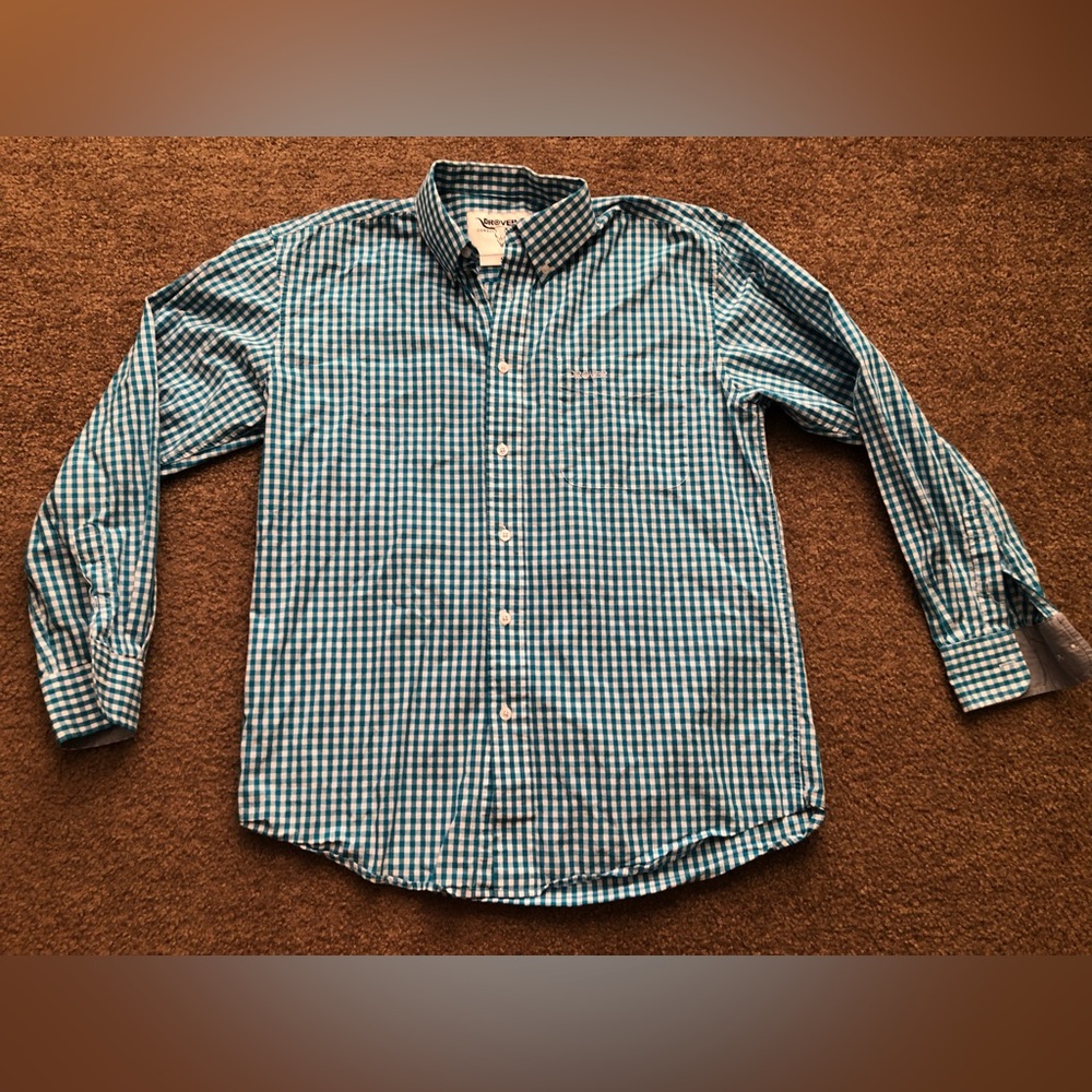 Mens Drover Cowboy Threads Size Small Blue White Checkered Long Sleeve Button